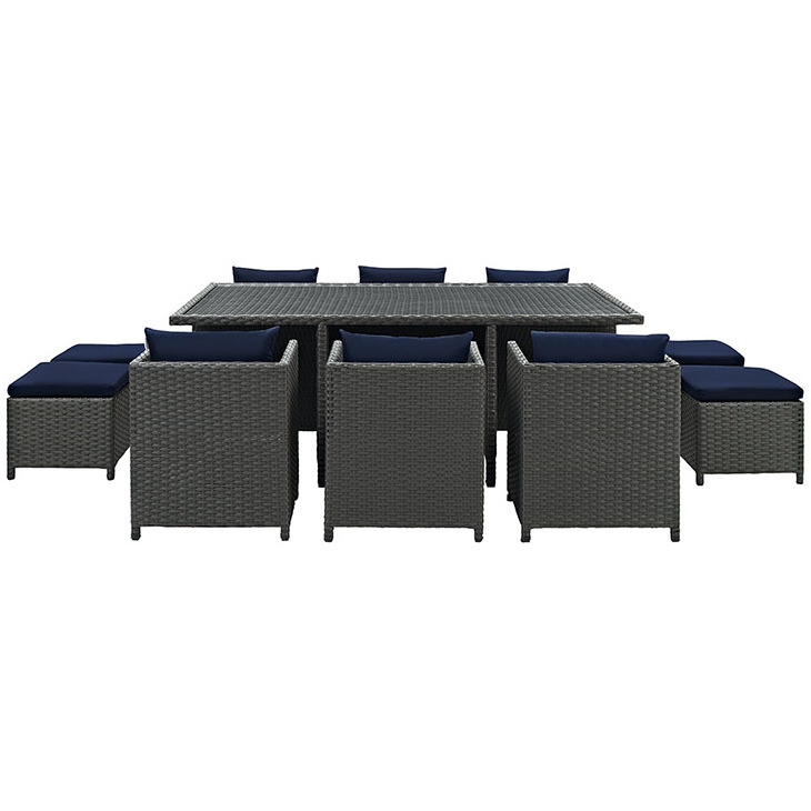 11pieces Rattan Outdoor Dining Table Set Patio Outdoor Rattan / Wicker Furniture Sets Garden Set Aluminum Frame Outdoor Fabric