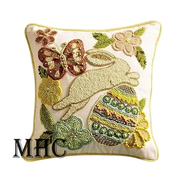 Cargo Furniture Cushion Covers Rabbit Design Handmade Beaded Cushion Cover Sofa Decor And Living Room Decorative Item