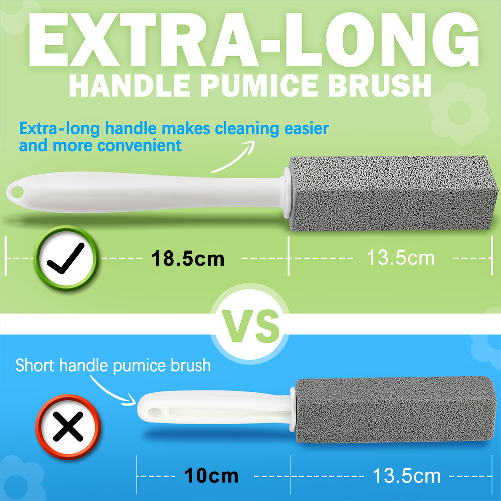 Wholesale Replaceable Glass Pumice Stone Toilet Cleaner Brush with Extra Long Plastic Handle For Cleaning