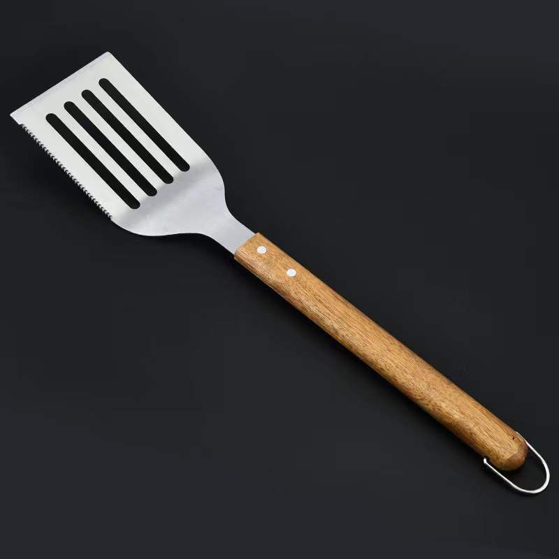 stainless steel wood griddle grill bbq scraper spatula turner with wooden handle