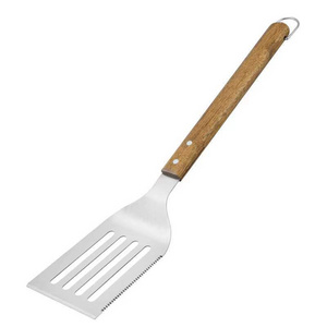 stainless steel wood griddle grill bbq scraper spatula turner with wooden handle