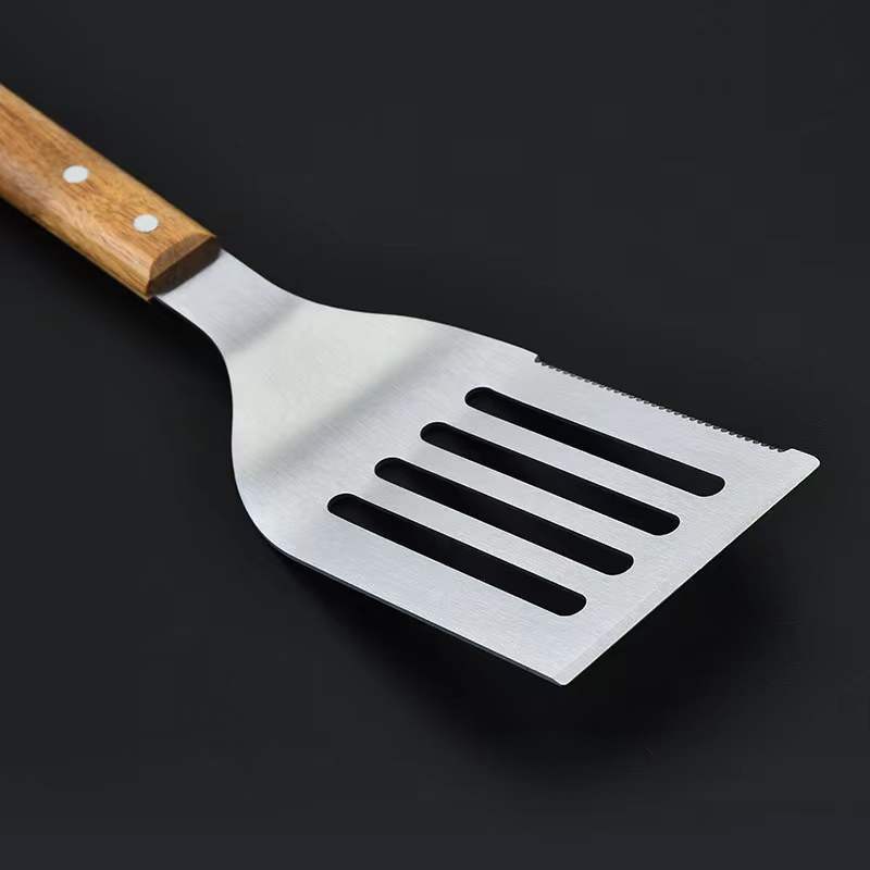 stainless steel wood griddle grill bbq scraper spatula turner with wooden handle