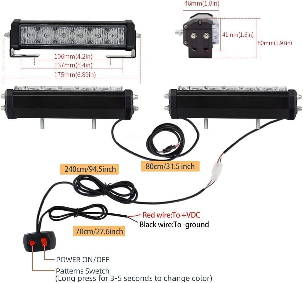 OEM LED Strobe Light Bar 12-LED Double Side Flashing Emergency Warning Flash Traffic Advisor Strobe Lights