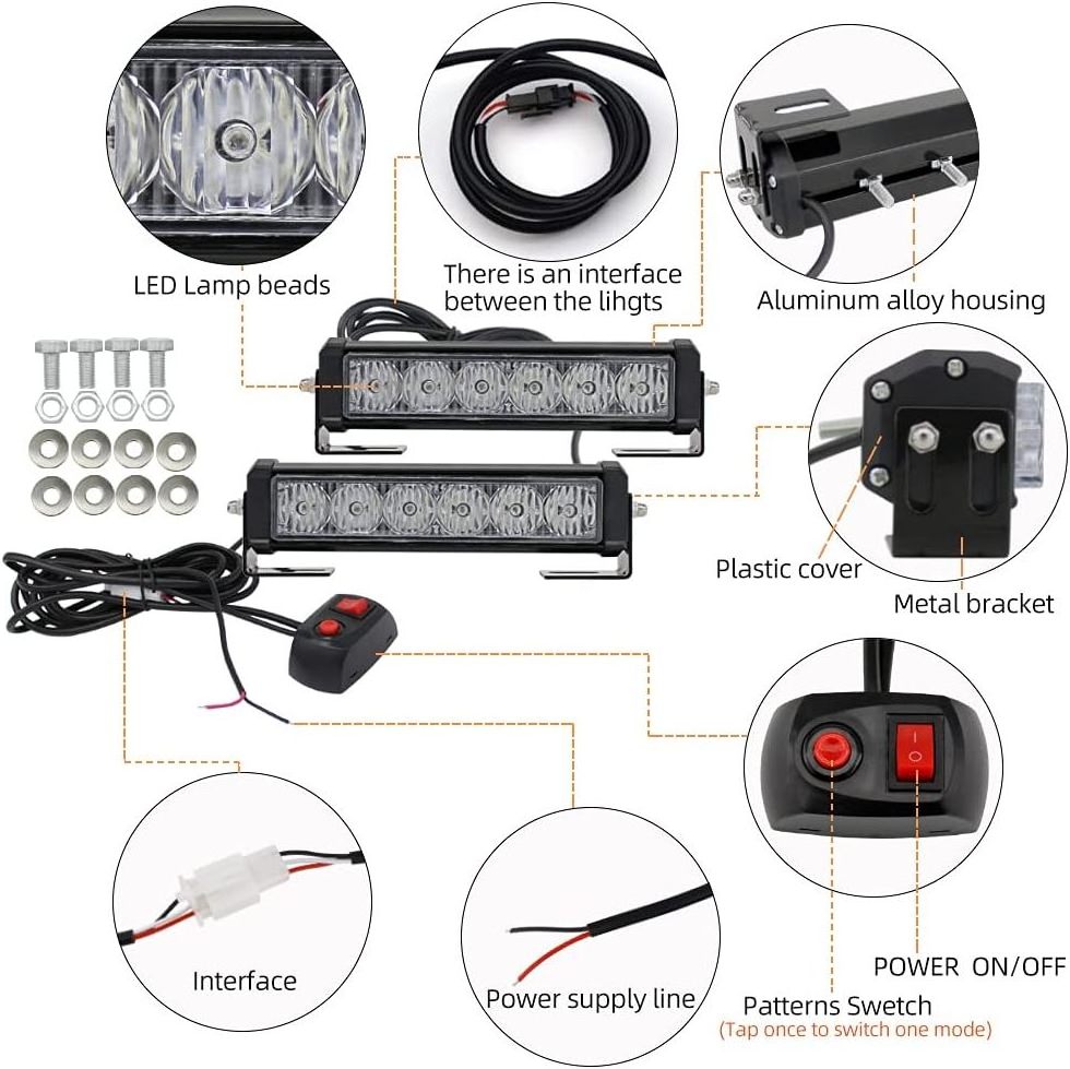 OEM LED Strobe Light Bar 12-LED Double Side Flashing Emergency Warning Flash Traffic Advisor Strobe Lights