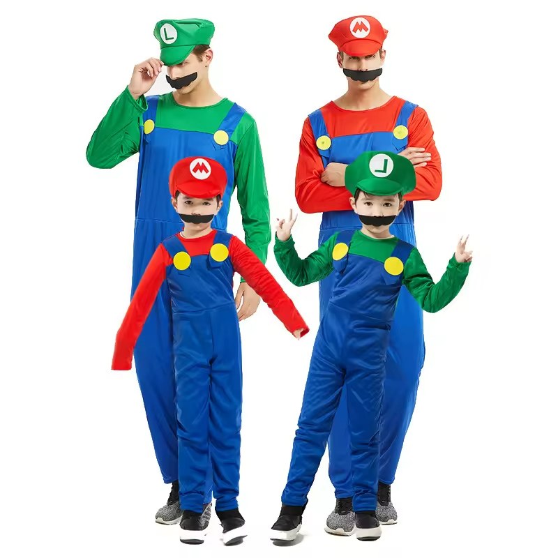 RS583 Children's Mario Clothes Super Mario Costumes Halloween Cosplay Anime Costume Parent-child Role Playing Costume