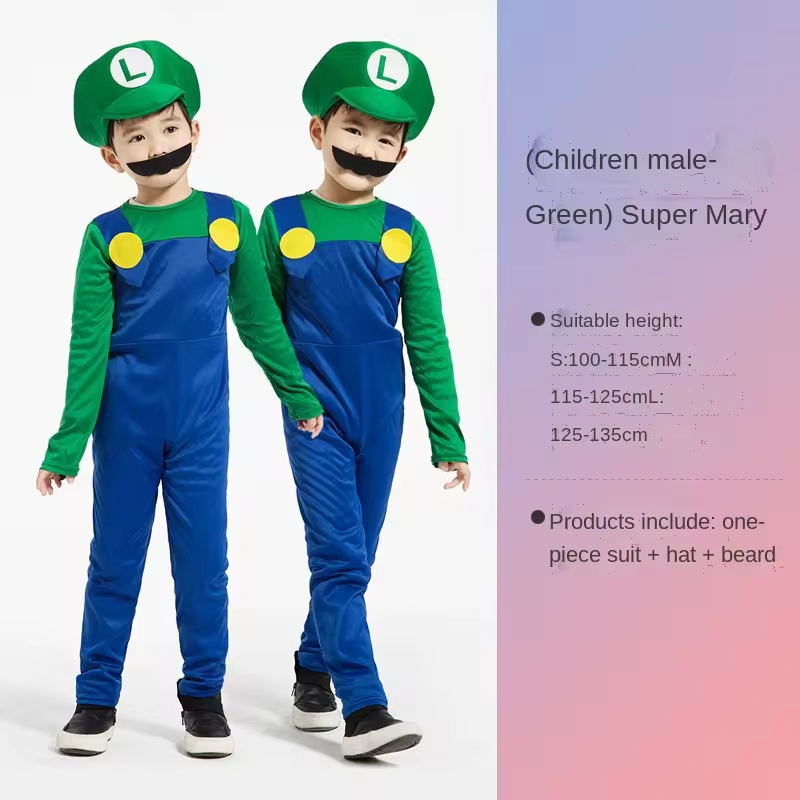 RS583 Children's Mario Clothes Super Mario Costumes Halloween Cosplay Anime Costume Parent-child Role Playing Costume