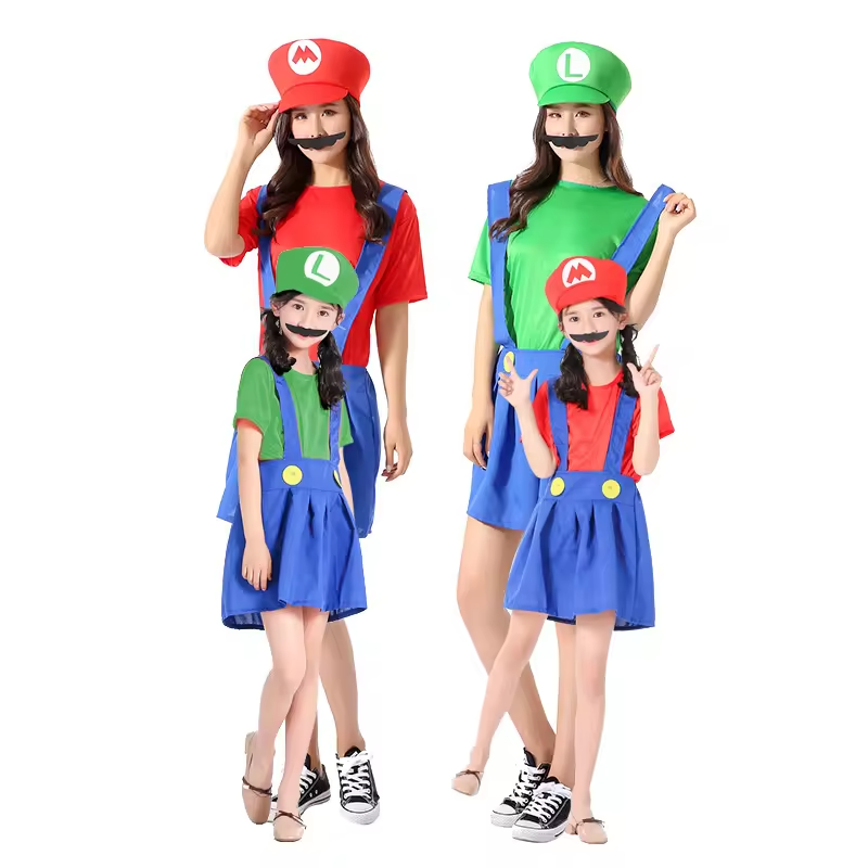 RS583 Children's Mario Clothes Super Mario Costumes Halloween Cosplay Anime Costume Parent-child Role Playing Costume