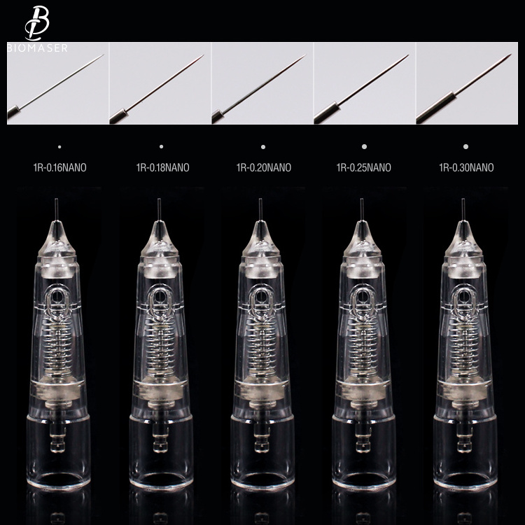 Free Shipping Biomaser Permanent Makeup Cartridge Needles Tattoo Needles Cartridge With Stainless Steel Tip No Vibration