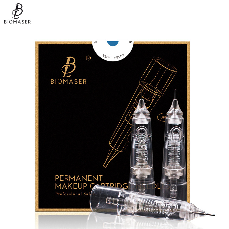 Free Shipping Biomaser Permanent Makeup Cartridge Needles Tattoo Needles Cartridge With Stainless Steel Tip No Vibration