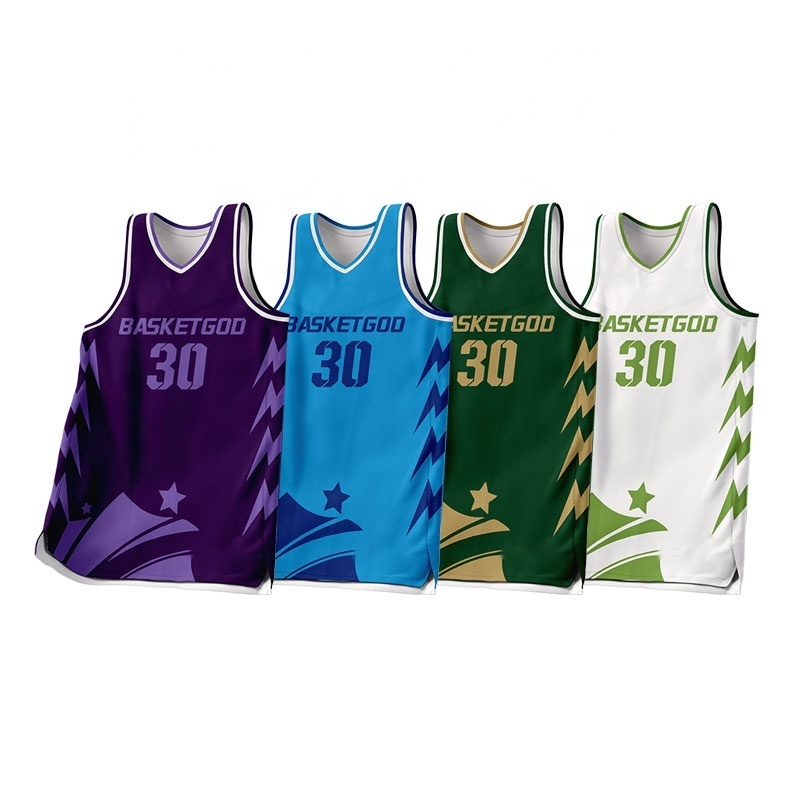 Heat-transfer Printing Blue basketball jersey international basketball jersey design 100% Polyester Basketball Wear Uniforms