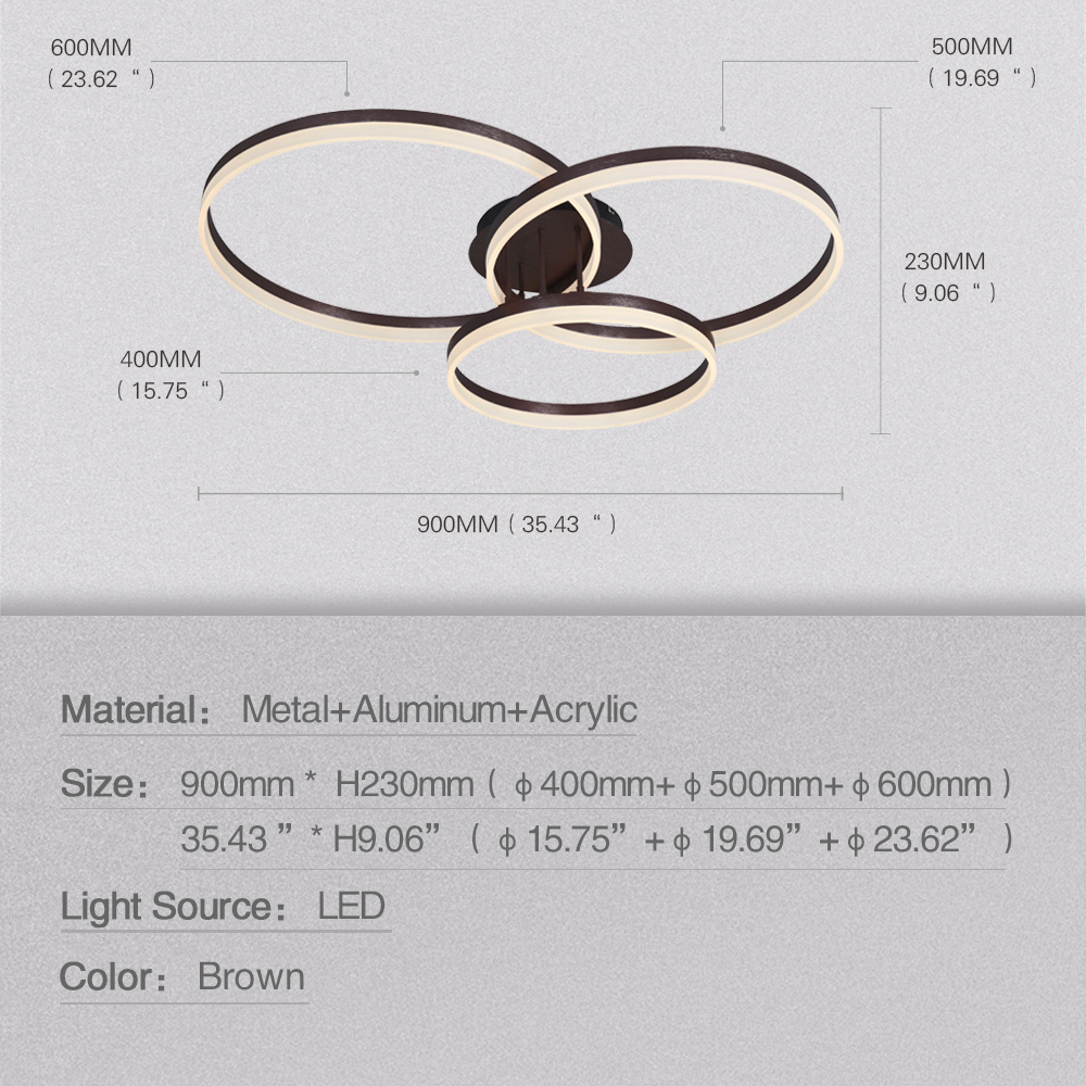 Masivel Led Light Ceiling 3 Rings 96W Acrylic Lampshade Contemporary Ceiling Light for Entrance