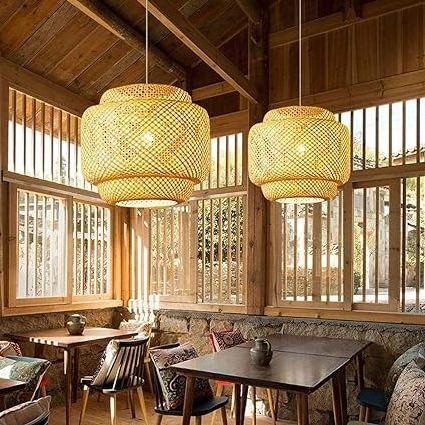 Modern Bamboo Hanging Light Bedroom Hand Woven Pendant Light Fixtures for Living Room