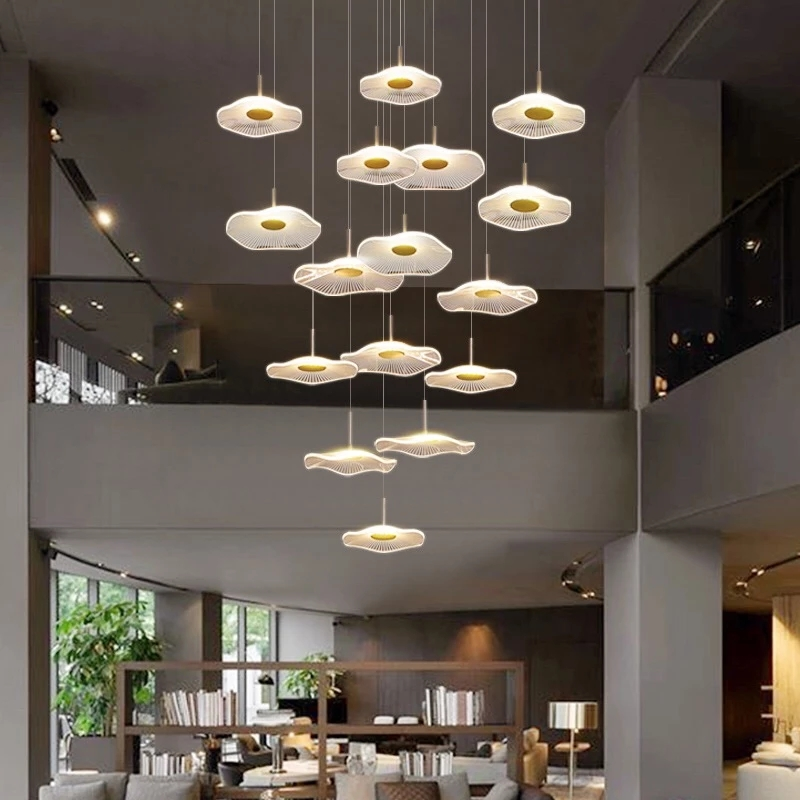 Creative fashion luxury villa Chandelier lighting double entry building long spiral staircase Acrylic pendant lamps