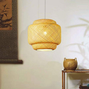 Modern Bamboo Hanging Light Bedroom Hand Woven Pendant Light Fixtures for Living Room