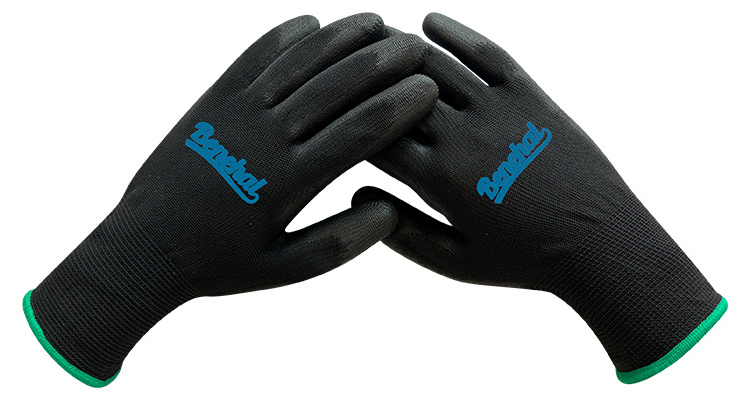 Black polyester Knit Bodyguard Industry Assembly Black Polyurethane Grip Palm Fit Coated Work Safety Hand PU Gloves