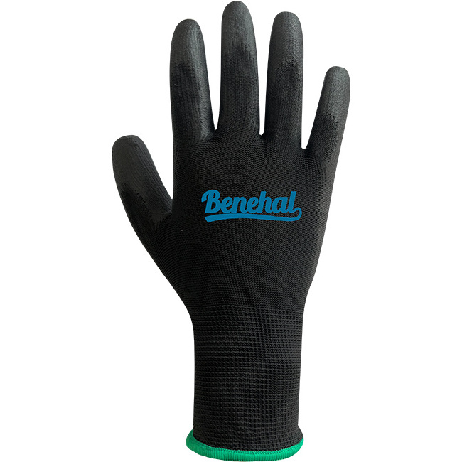 Black polyester Knit Bodyguard Industry Assembly Black Polyurethane Grip Palm Fit Coated Work Safety Hand PU Gloves