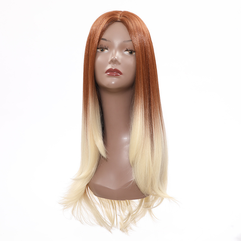 JINRUILI Best selling Customize synthetic hair long straight wigs honey brown and white ombre human hair like wig for woman