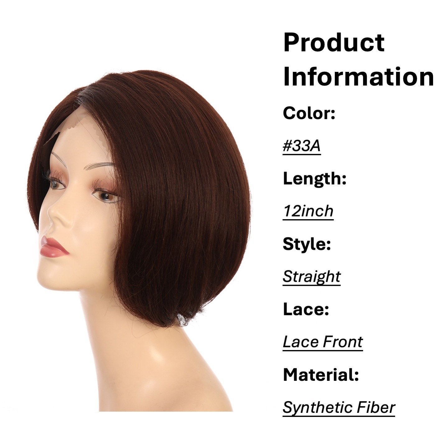 JINRUILI Wholesale Top Quality Synthetic Hair Dark Brown Short Natural Bob Wig HD Frontal Lace Mushroom Wig for Woman