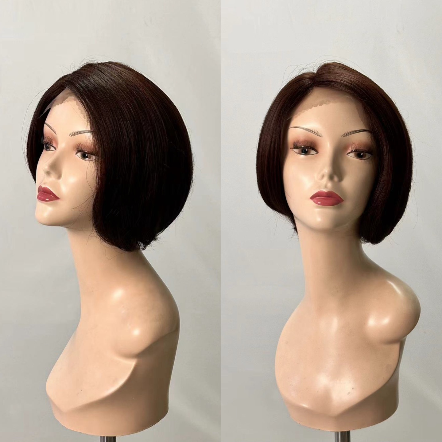 JINRUILI Wholesale Top Quality Synthetic Hair Dark Brown Short Natural Bob Wig HD Frontal Lace Mushroom Wig for Woman