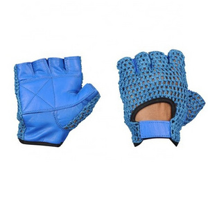 Weight Lifting Mesh Leather Gym Training Fitness Driving Wheelchair Glove Blue