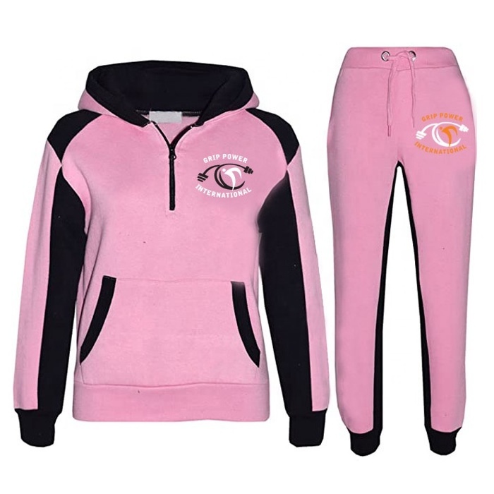 Custom Sweat Suits for Women Jogging Suits Tracksuits With strap | Pink with Black contrast track suits