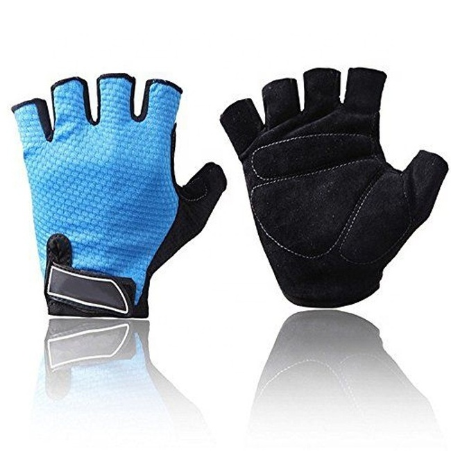 Weight Lifting Mesh Leather Gym Training Fitness Driving Wheelchair Glove Blue