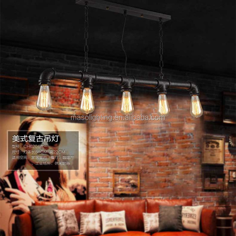 American industrial water pipe lamp tube hanging light fixture