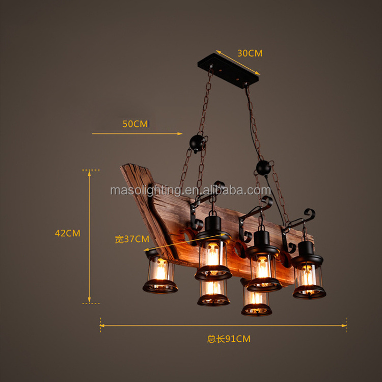 Hot sale wood ceiling pendant lamp industrial style vintage unique wood pendant lamp chandelier E27 4w 6 heads LED light fixture