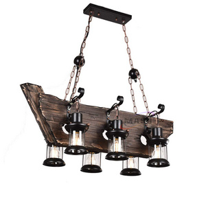 Hot sale wood ceiling pendant lamp industrial style vintage unique wood pendant lamp chandelier E27 4w 6 heads LED light fixture