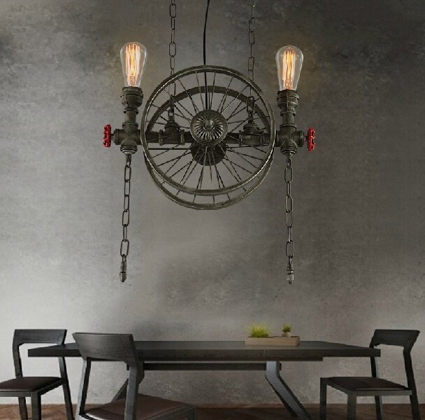 Loft Pendant American Rustic Metal Round Lamps for Restaurant Bar Dining Room Hanging Light Fixture