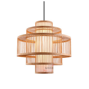 Retro Wooden Home Decorative Vintage Bamboo Pendant Lamp Chinese style decorative large restaurant hanging lighting