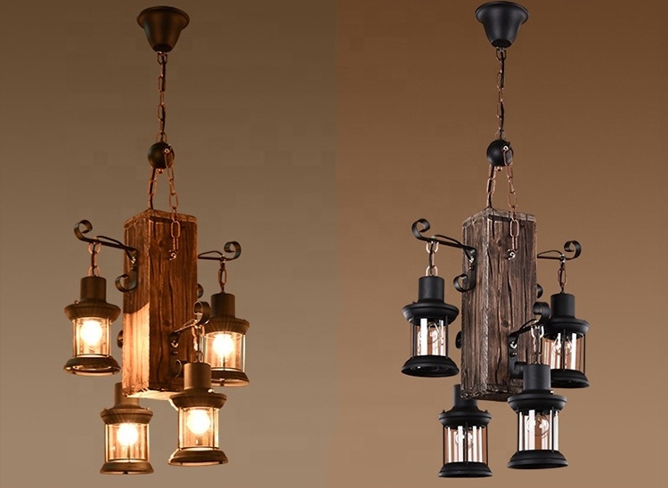 Hot sale rustic luxury wood light industrial chandelier lighting vintage pendant lamp loft cafe decoration fixture home decor