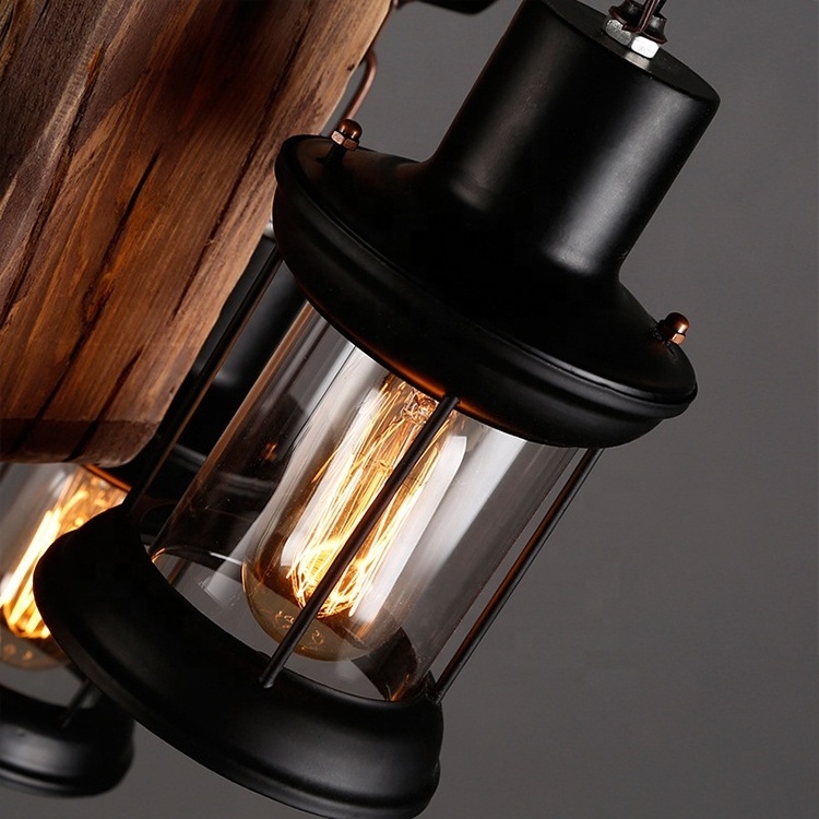 Hot sale rustic luxury wood light industrial chandelier lighting vintage pendant lamp loft cafe decoration fixture home decor