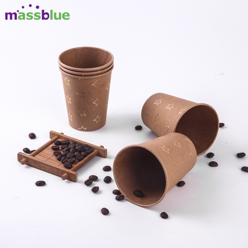 Customized Logo 8 OZ Disposable Drinking Paper Cup Single Wall Kraft Paper Cups With Plastic Lids For Take Away Drinks