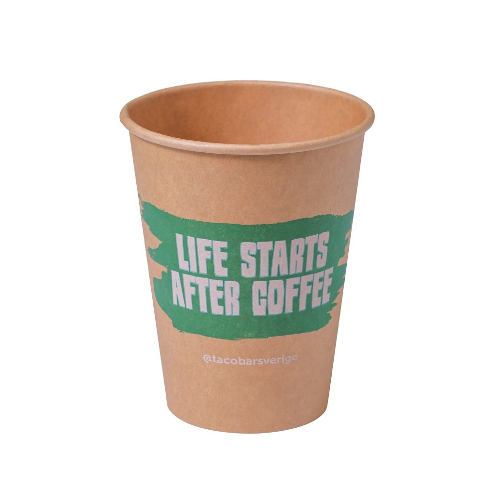 Customized Logo 8 OZ Disposable Drinking Paper Cup Single Wall Kraft Paper Cups With Plastic Lids For Take Away Drinks