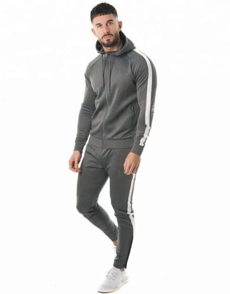 Man Two Tone Fashionable Fitted Tracksuit Men One Set Hoodie And Joggers Polyester Active Track Suit With Side Stripes