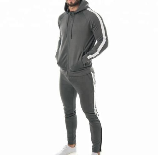 Man Two Tone Fashionable Fitted Tracksuit Men One Set Hoodie And Joggers Polyester Active Track Suit With Side Stripes