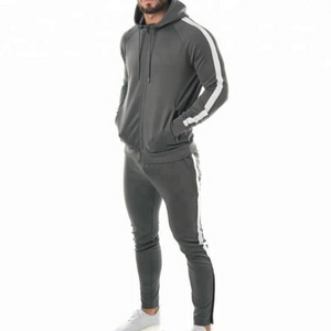 Man Two Tone Fashionable Fitted Tracksuit Men One Set Hoodie And Joggers Polyester Active Track Suit With Side Stripes