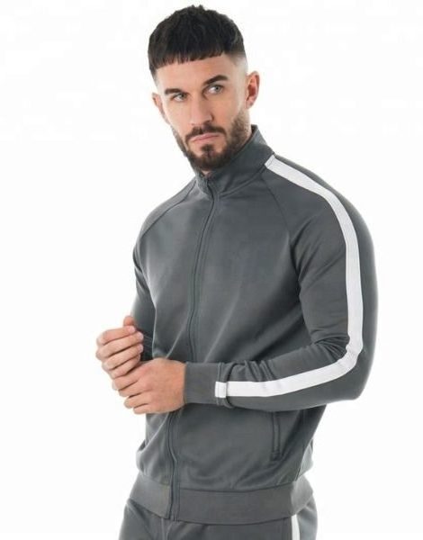 Man Two Tone Fashionable Fitted Tracksuit Men One Set Hoodie And Joggers Polyester Active Track Suit With Side Stripes