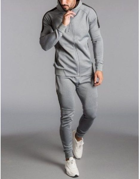 Man Two Tone Fashionable Fitted Tracksuit Men One Set Hoodie And Joggers Polyester Active Track Suit With Side Stripes