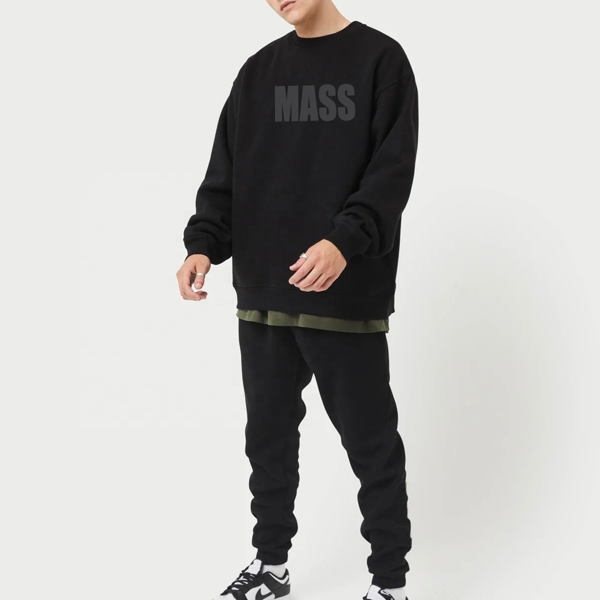 Classic Black Fleece Sweatshirt Crew Neck Oversized Men's Pullover