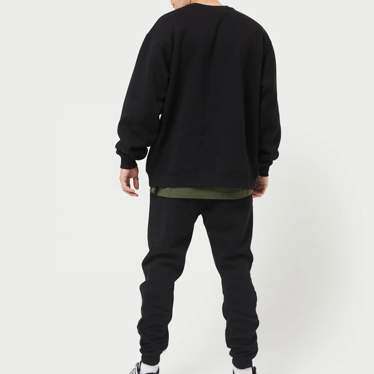 Classic Black Fleece Sweatshirt Crew Neck Oversized Men's Pullover