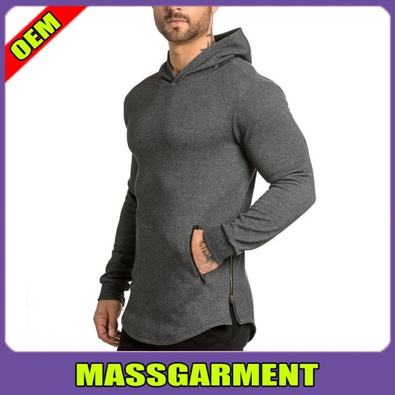 MS-1848 Custom Lukewarm Stretch French Terry Sport Sweatshirts Split Side Zipper Round Bottom Gym Hoodie