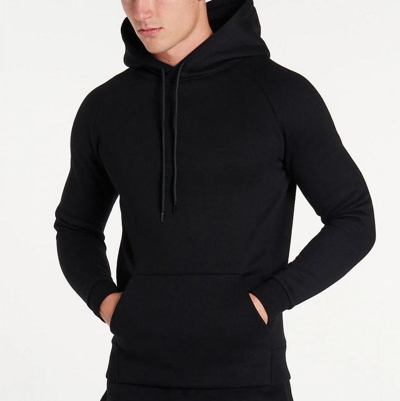 Hot-selling slim fit drawstrings soft quick dry gym black hoodies for men