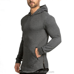 MS-1848 Custom Lukewarm Stretch French Terry Sport Sweatshirts Split Side Zipper Round Bottom Gym Hoodie