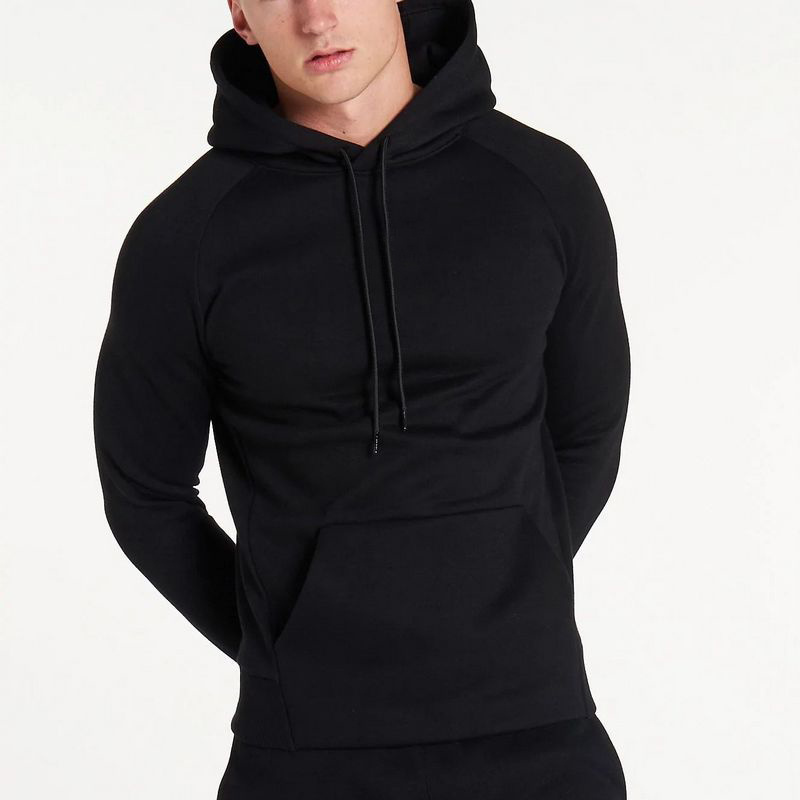 Hot-selling slim fit drawstrings soft quick dry gym black hoodies for men