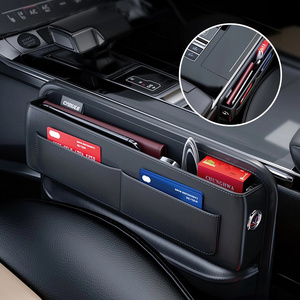 TX Black PU Leather Car Auto Console Side Car Seat Crevice Storage Box Slit Gap Filler With Bottle Holder