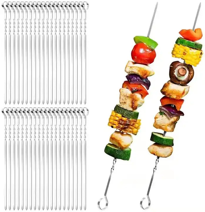 RTS Hot sale Flat Stainless Steel BBQ Barbecue Skewer for Grilling household grill kabob grill