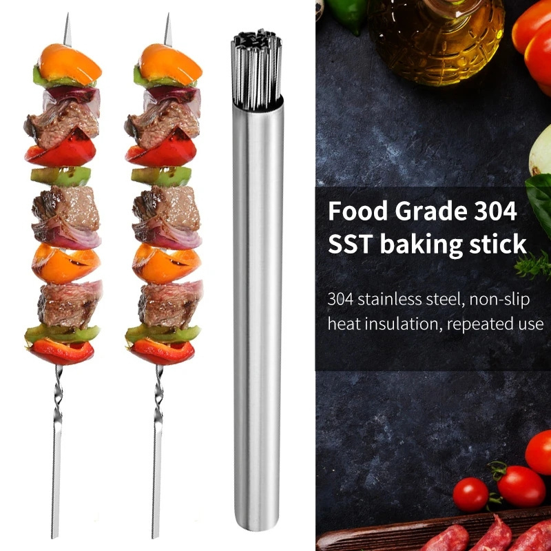 RTS Hot sale Flat Stainless Steel BBQ Barbecue Skewer for Grilling household grill kabob grill