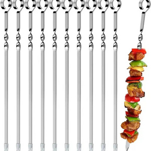 RTS Hot sale Flat Stainless Steel BBQ Barbecue Skewer for Grilling household grill kabob grill